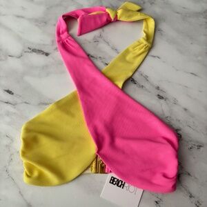 Beach Riot Nwt Pink Yellow Ribbed Wrap Halter Jessica Swim Bikini Top